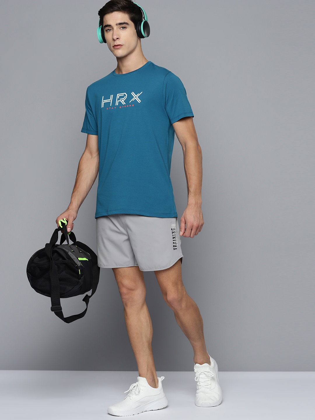 

HRX By Hrithik Roshan Training Rapid-Dry Antimicrobial Brand Carrier T-shirt, Teal