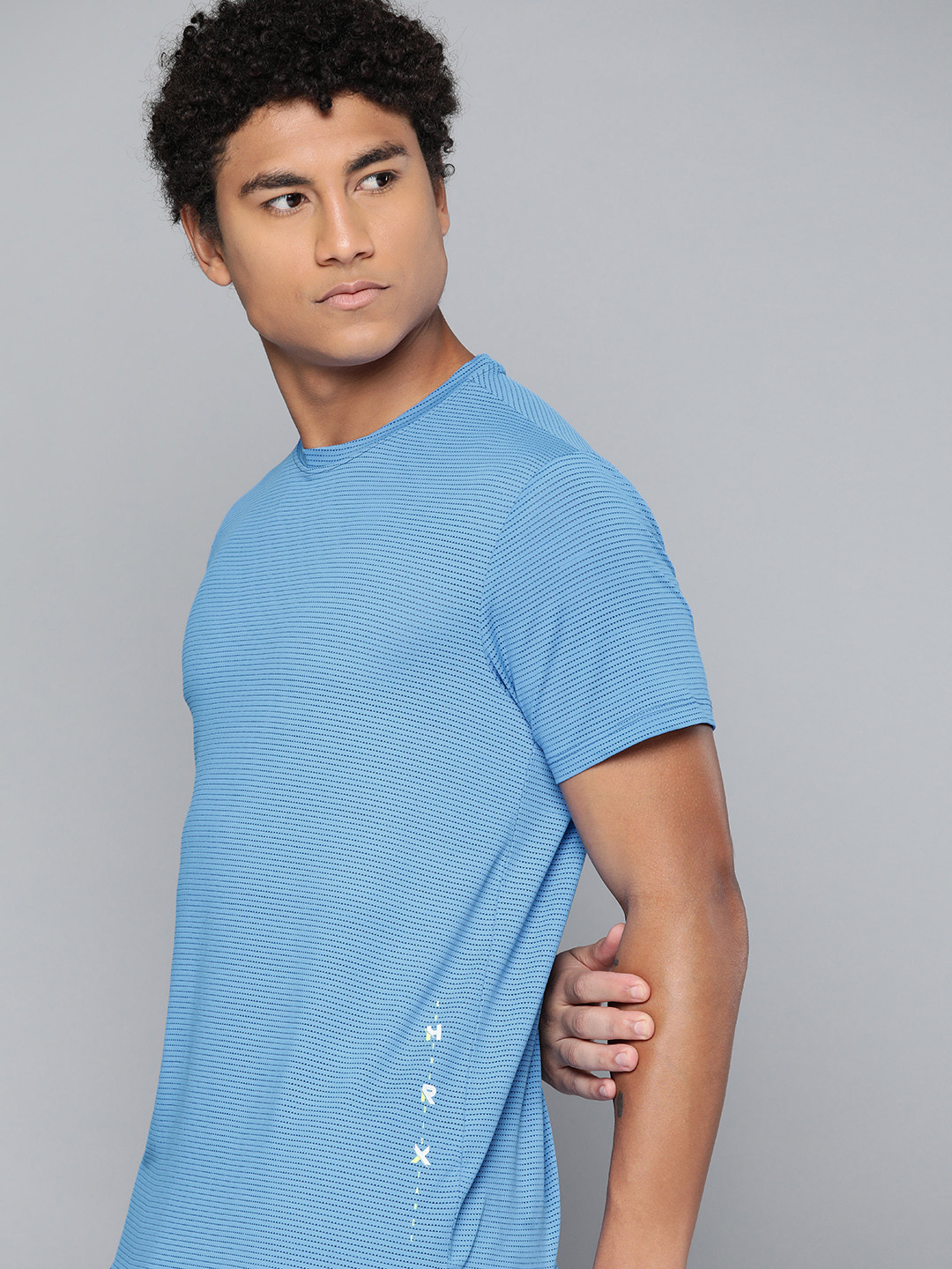 

HRX By Hrithik Roshan Running Men French Blue Antimicrobial Brand Carrier T-shirt