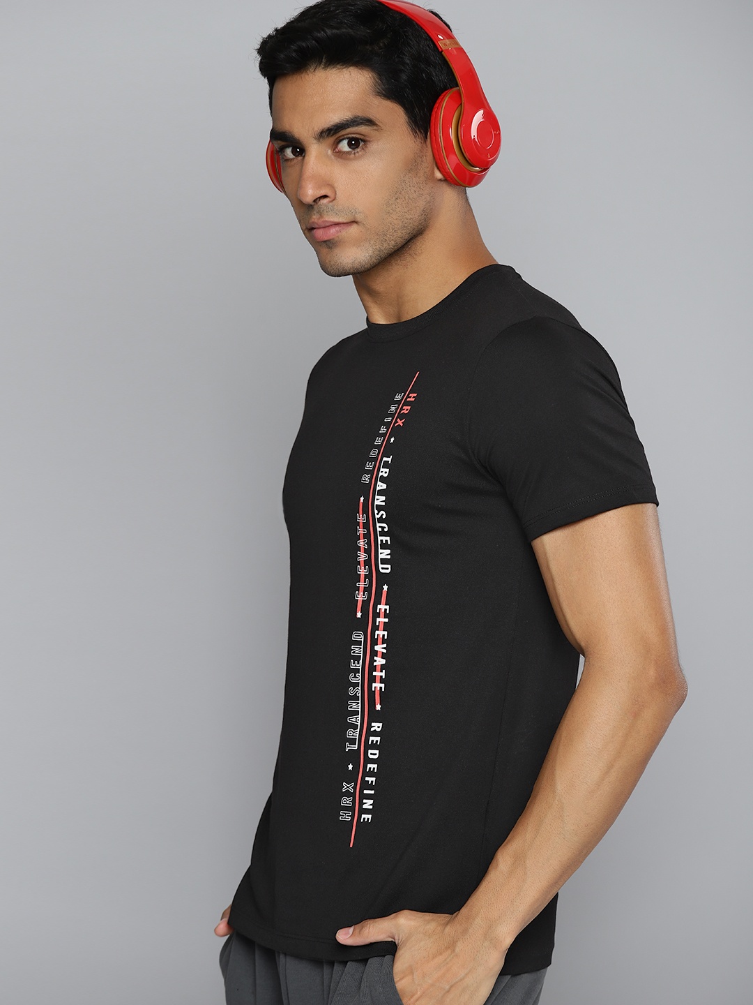 

HRX By Hrithik Roshan Lifestyle Men Jet Black Bio-Wash Brand carrier Tshirt