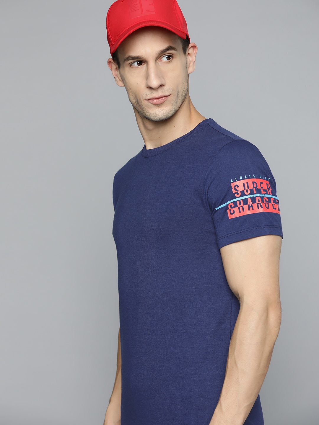

HRX By Hrithik Roshan Lifestyle Men Navy Blue Bio-Wash Brand Carrier T-Shirts