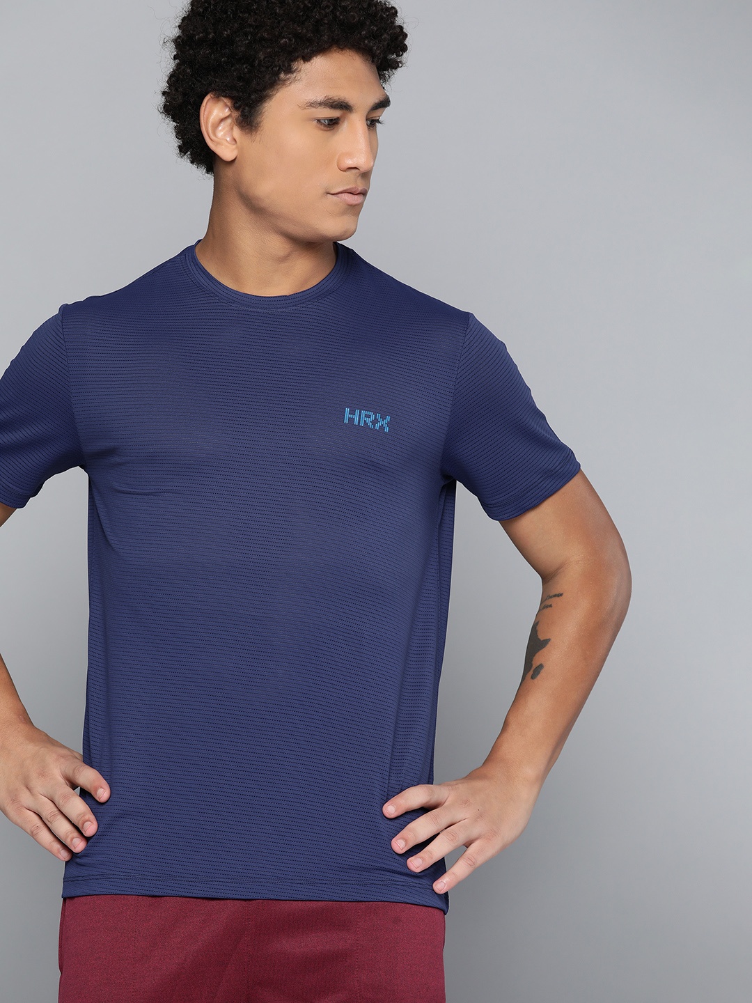 

HRX By Hrithik Roshan Running Men Medieval Blue Antimicrobial Brand Carrier T-shirt, Navy blue