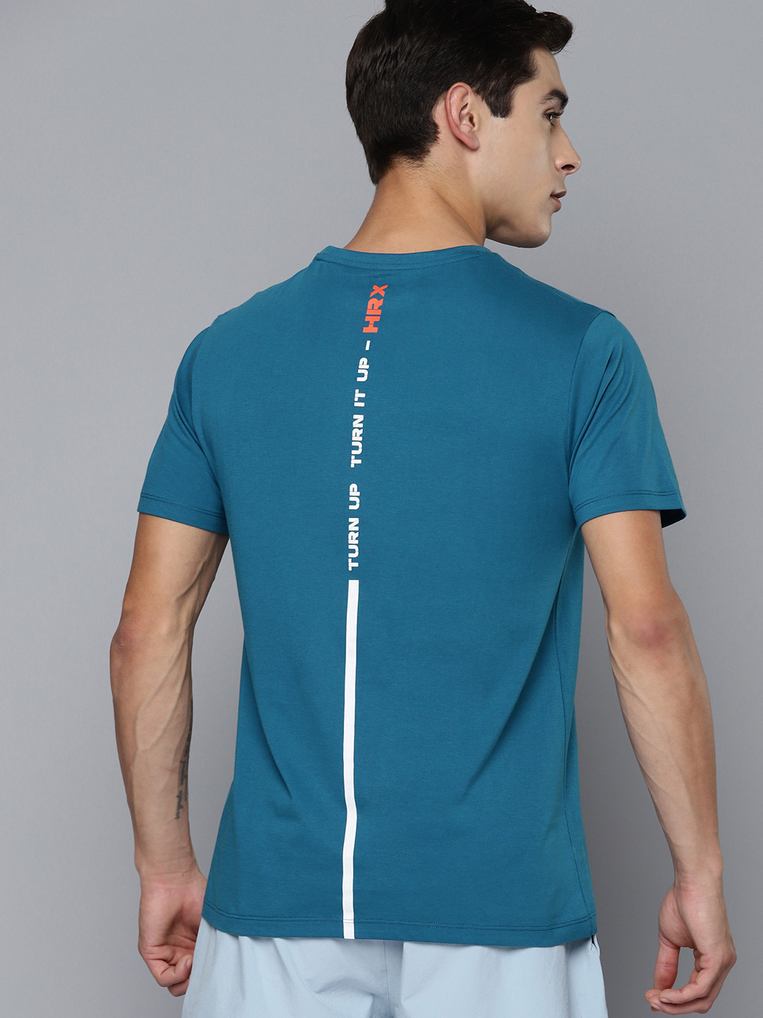 

HRX By Hrithik Roshan Training Rapid-Dry Antimicrobial Brand Carrier T-shirt, Teal