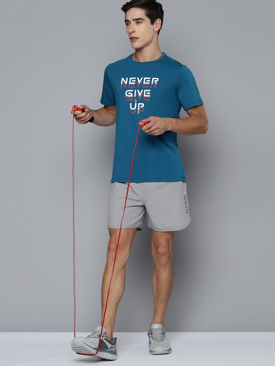 

HRX By Hrithik Roshan Training Rapid-Dry Antimicrobial Typographic T-shirt, Teal