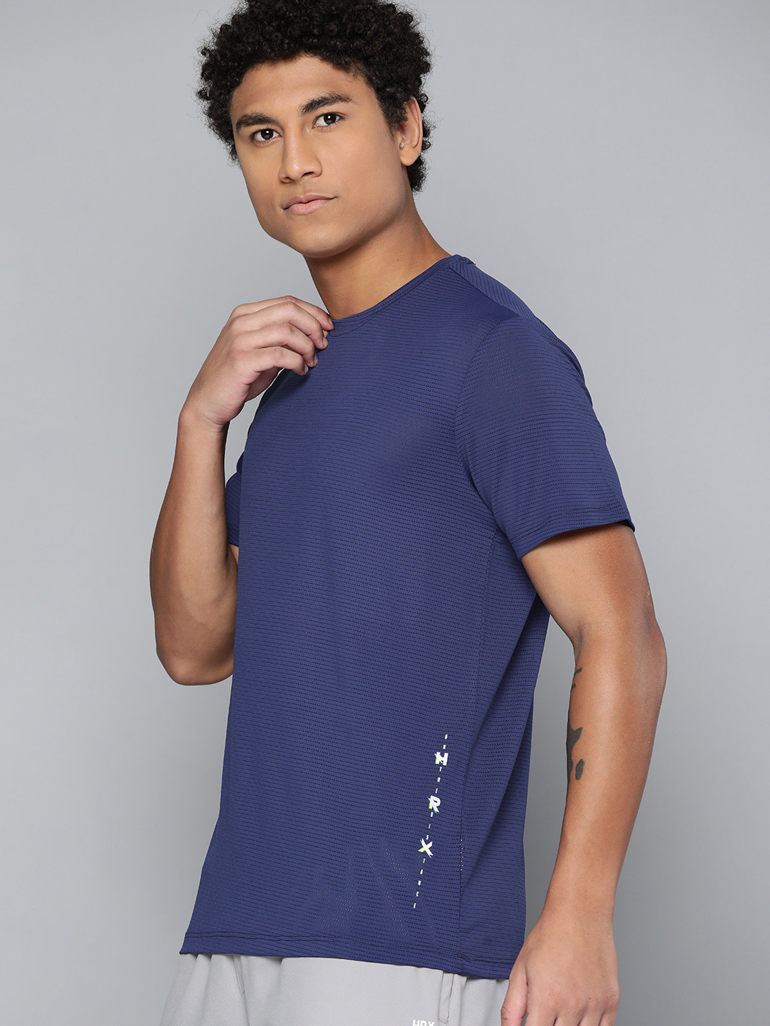 

HRX By Hrithik Roshan Running Men Medieval Blue Antimicrobial Brand Carrier T-shirt, Navy blue