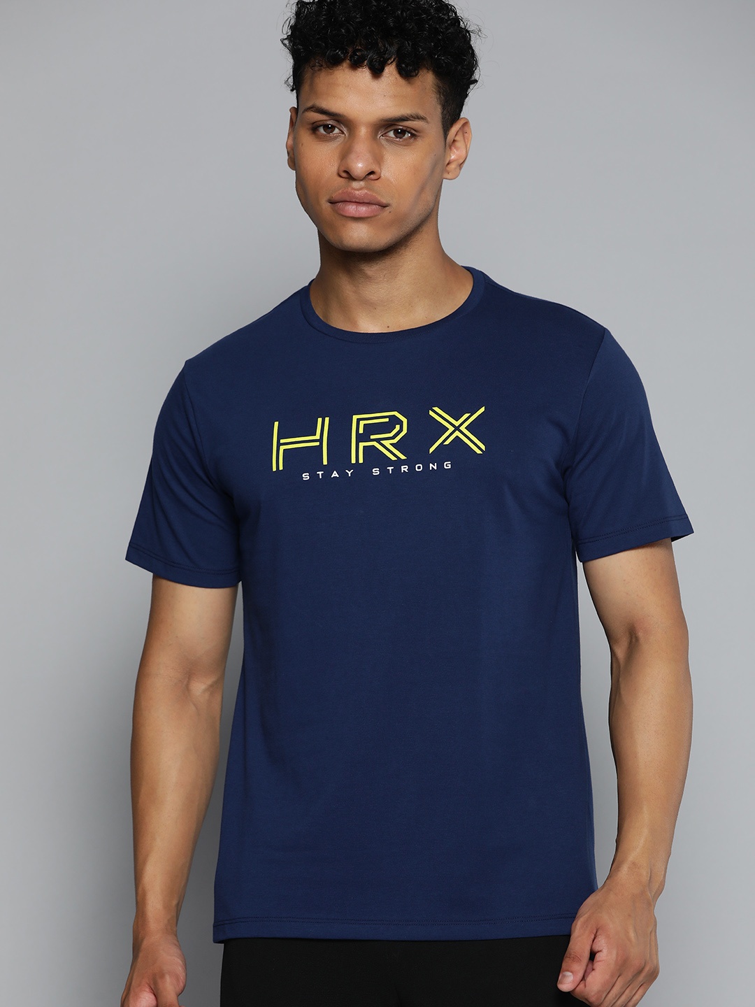 

HRX by Hrithik Roshan Brand Logo Print Detail Rapid Dry Training T-shirt, Navy blue