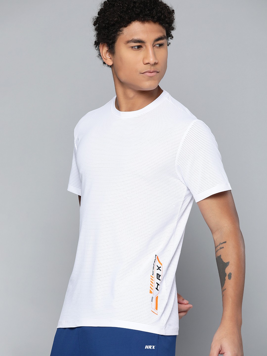 

HRX By Hrithik Roshan Running Men Optic White Antimicrobial Brand Carrier T-shirt