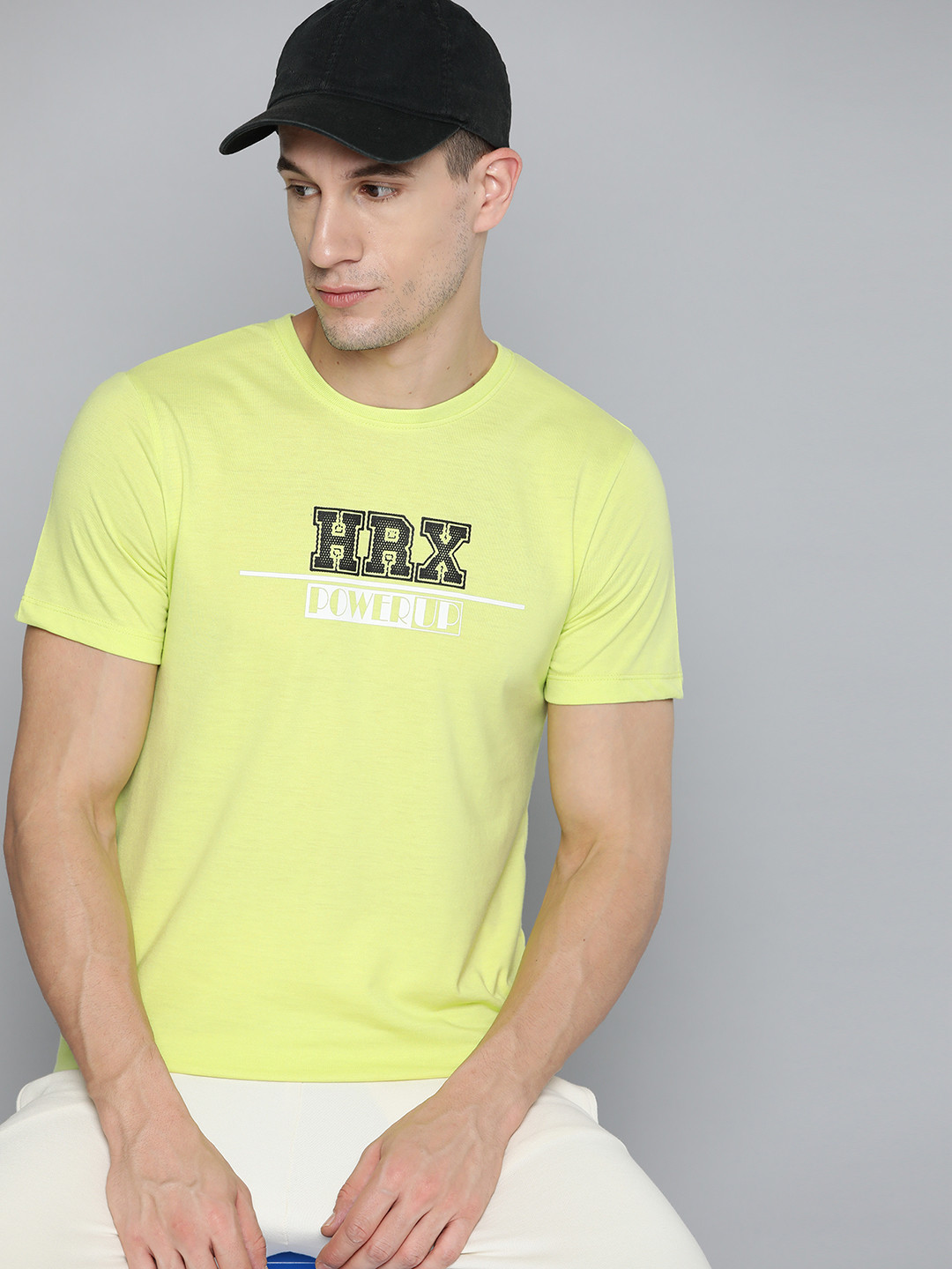 

HRX By Hrithik Roshan Lifestyle Men Sulphur Spring Bio-Wash Brand carrier T-shirt, Fluorescent green
