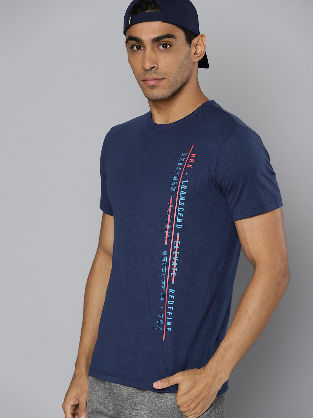 

HRX By Hrithik Roshan Lifestyle Men Medieval Blue Bio-Wash Brand carrier Athleisure Tshirt, Navy blue