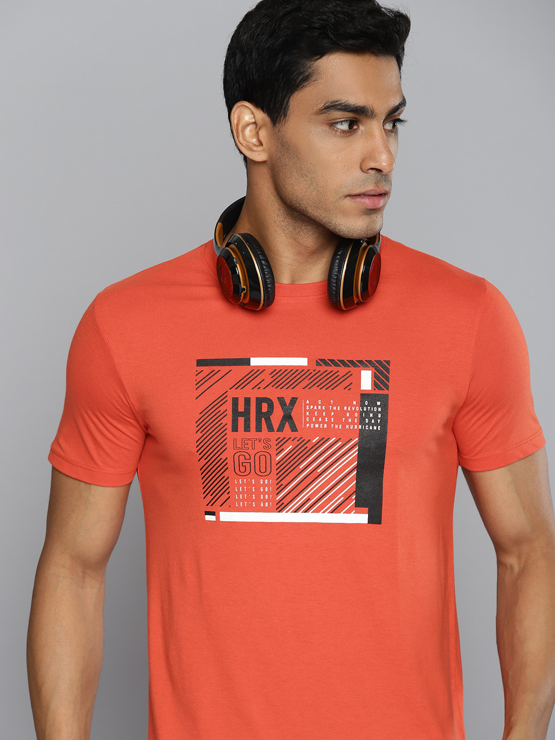 

HRX By Hrithik Roshan Lifestyle Men Oxy Fire Bio-Wash Brand Carrier Tshirt, Orange