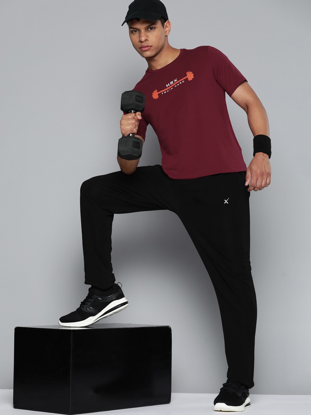 

HRX By Hrithik Roshan Training Antimicrobial Brand Carrier T-shirt, Maroon