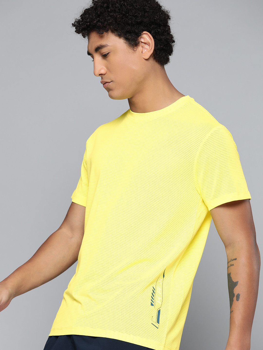 

HRX By Hrithik Roshan Running Men Neon Lime Antimicrobial Brand Carrier Tshirts, Yellow