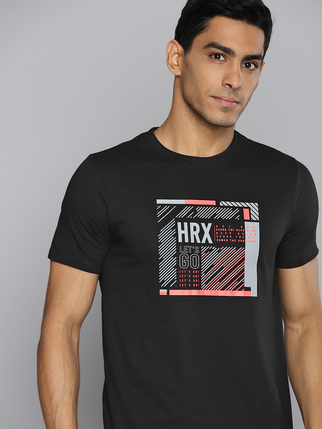 

HRX By Hrithik Roshan Lifestyle Men Jet Black Bio-Wash Brand Carrier Tshirt