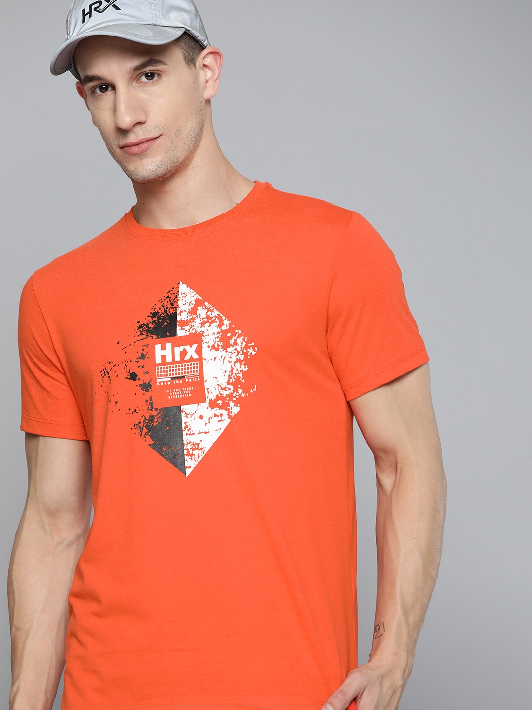 

HRX By Hrithik Roshan Lifestyle Men Oxy Fire Bio-Wash Brand carrier T-shirt, Orange