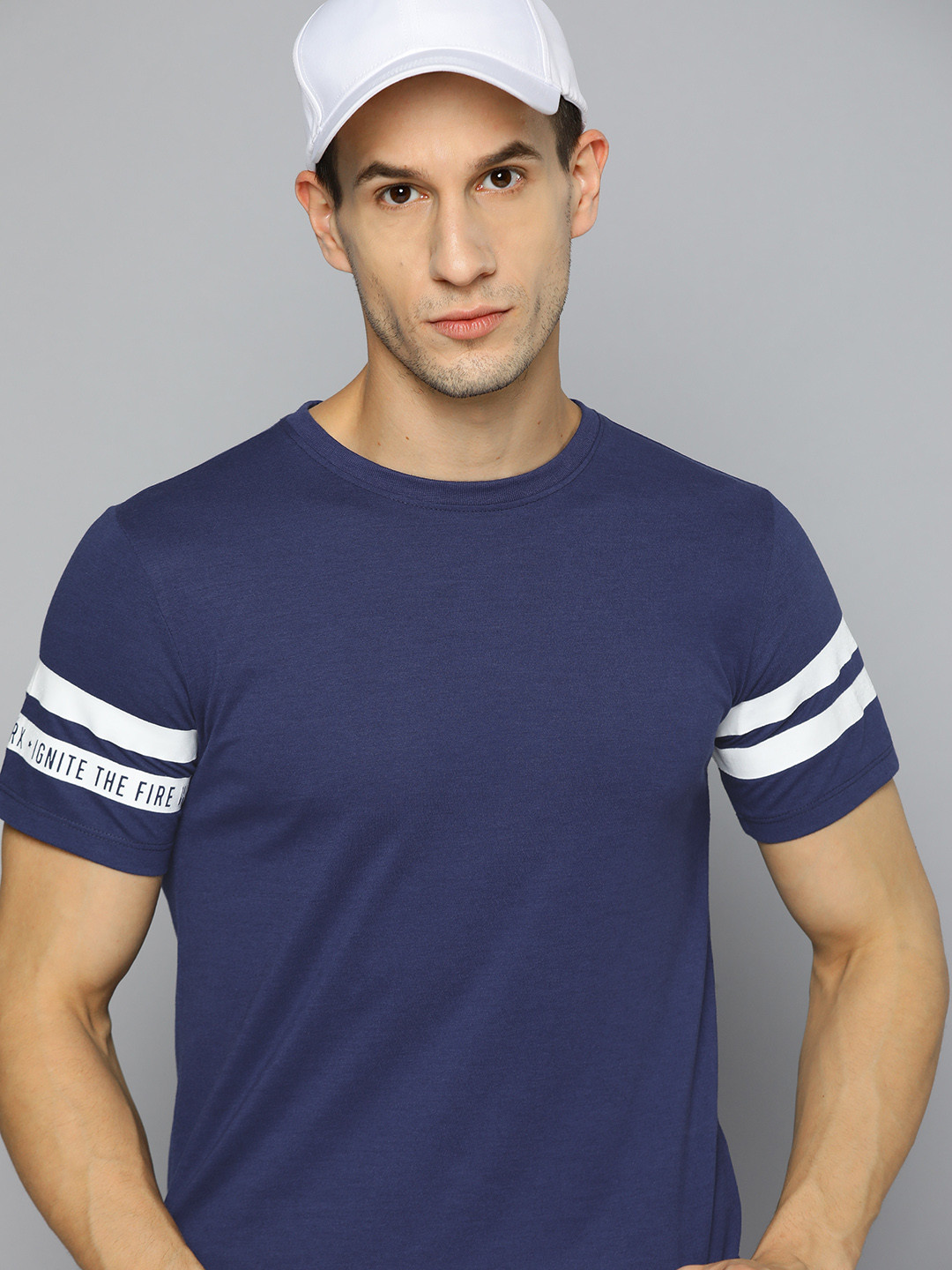 

HRX By Hrithik Roshan Lifestyle Men Navy Blue Bio-Wash Brand Carrier T-Shirts