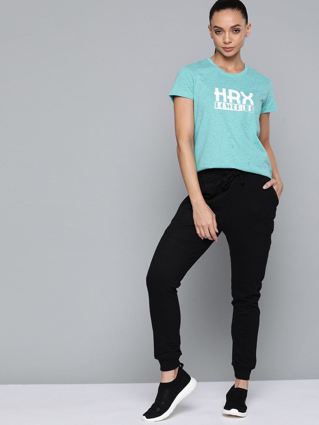 

HRX By Hrithik Roshan Lifestyle Women Light Blue Bio-Wash Brand Carrier Tshirts