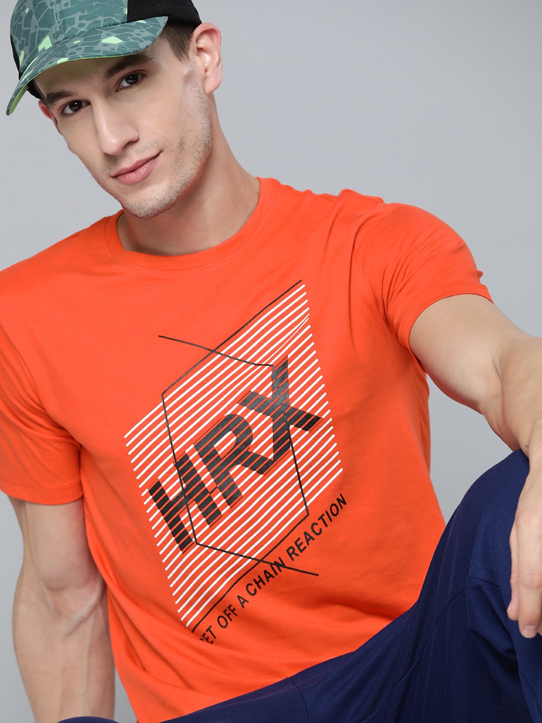 

HRX By Hrithik Roshan Lifestyle Men Oxy Fire Bio-Wash Brand carrier Tshirts, Orange