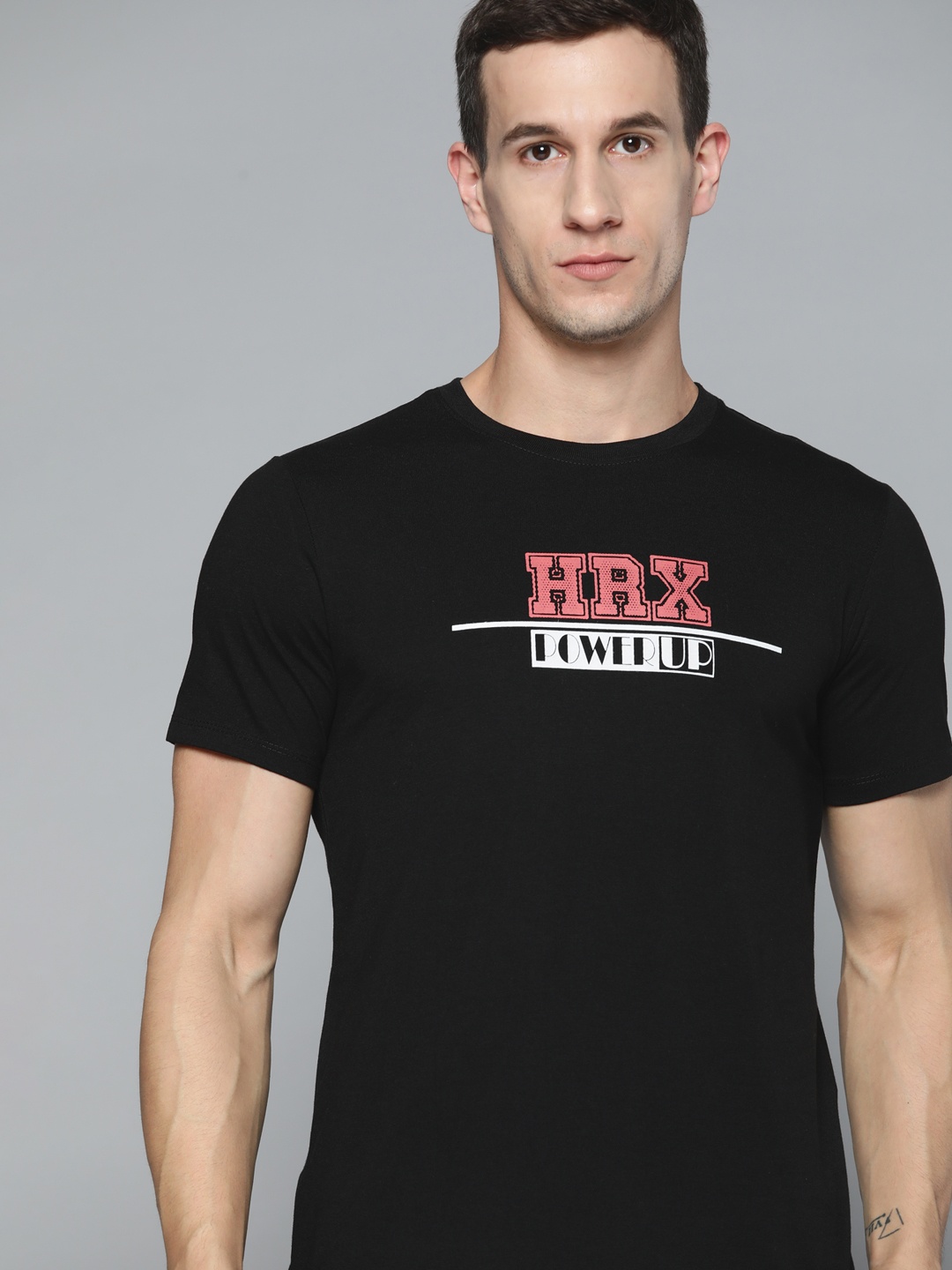 

HRX By Hrithik Roshan Lifestyle Men Jet Black Bio-Wash Brand Carrier T-shirts