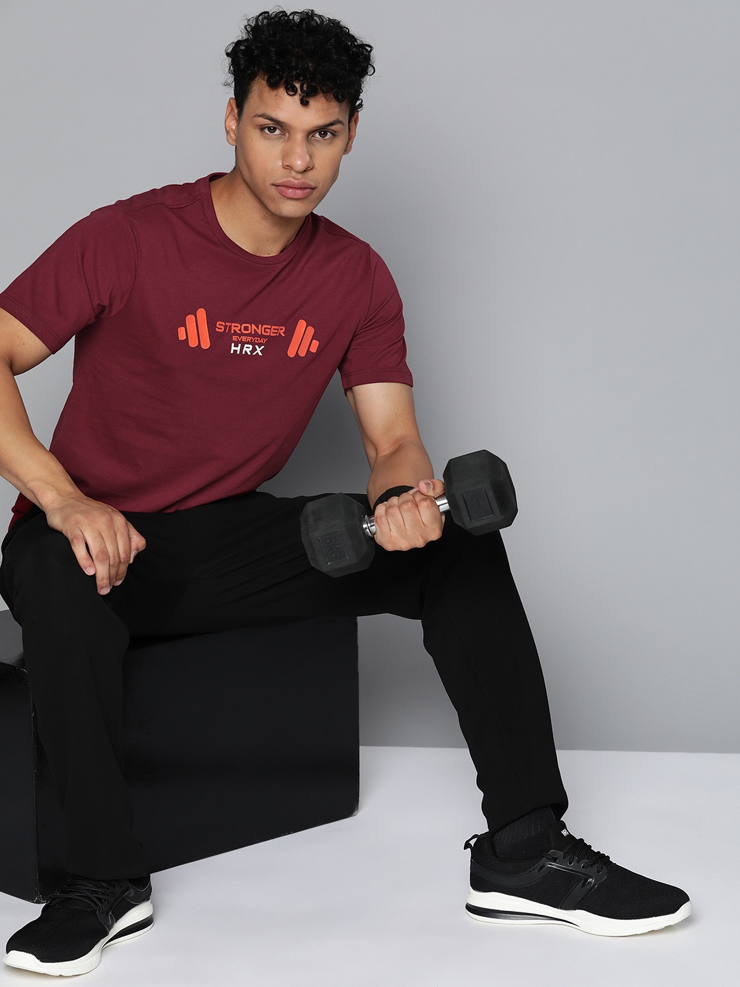 

HRX By Hrithik Roshan Training Antimicrobial Brand Carrier T-shirt, Maroon