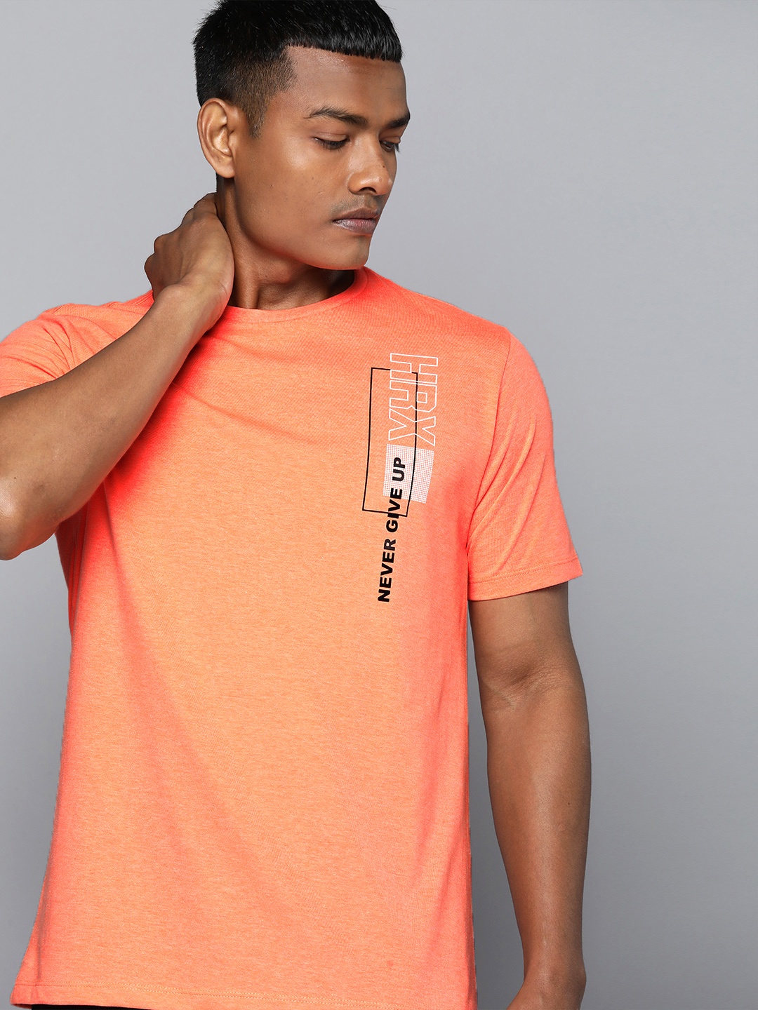 

HRX By Hrithik Roshan Training Antimicrobial & Rapid-Dry Brand carrier T-shirt, Orange