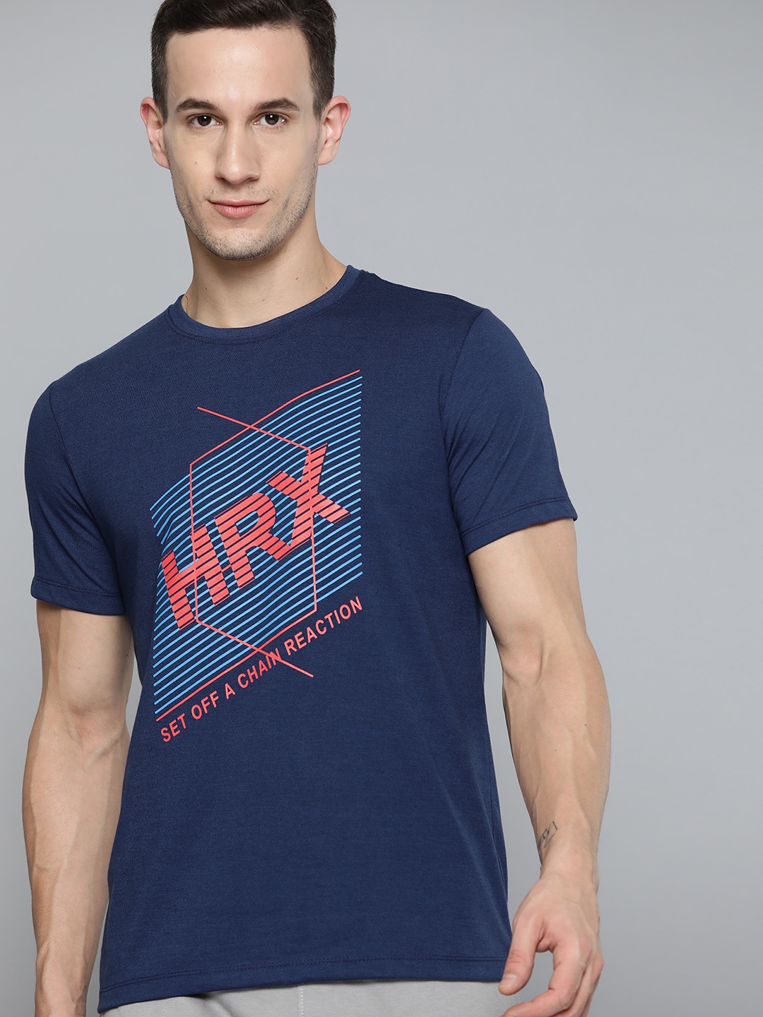 

HRX By Hrithik Roshan Lifestyle Men Medieval Blue Bio-Wash Brand carrier T-shirt, Navy blue