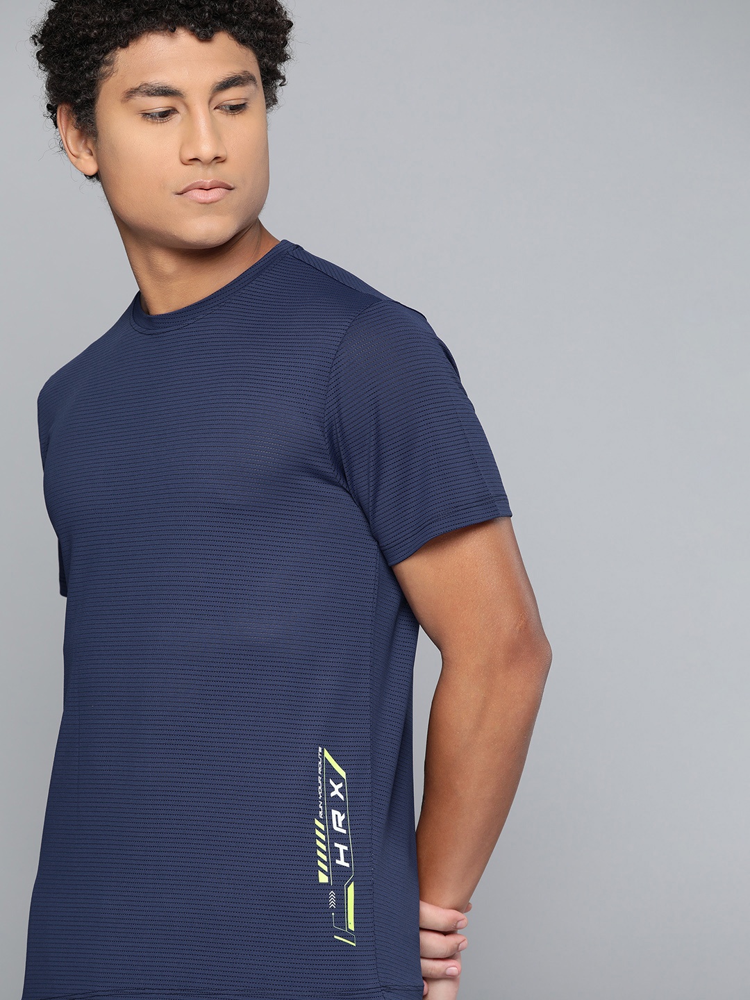 

HRX By Hrithik Roshan Running Men Medieval Blue Antimicrobial Brand Carrier T-shirts, Navy blue
