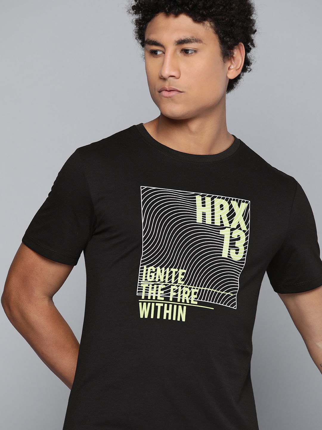 

HRX By Hrithik Roshan Lifestyle Men Jet Black Bio-Wash Brand carrier Tshirts