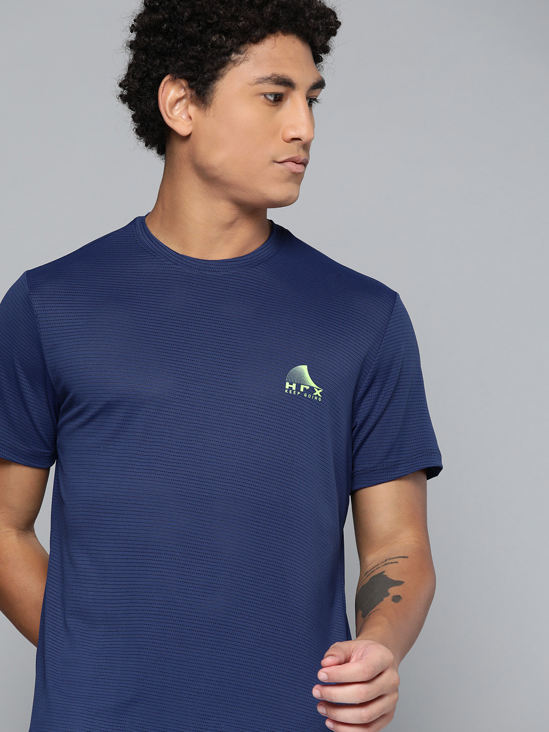 

HRX By Hrithik Roshan Running Men Medieval Blue Antimicrobial Brand Carrier T-shirts, Navy blue