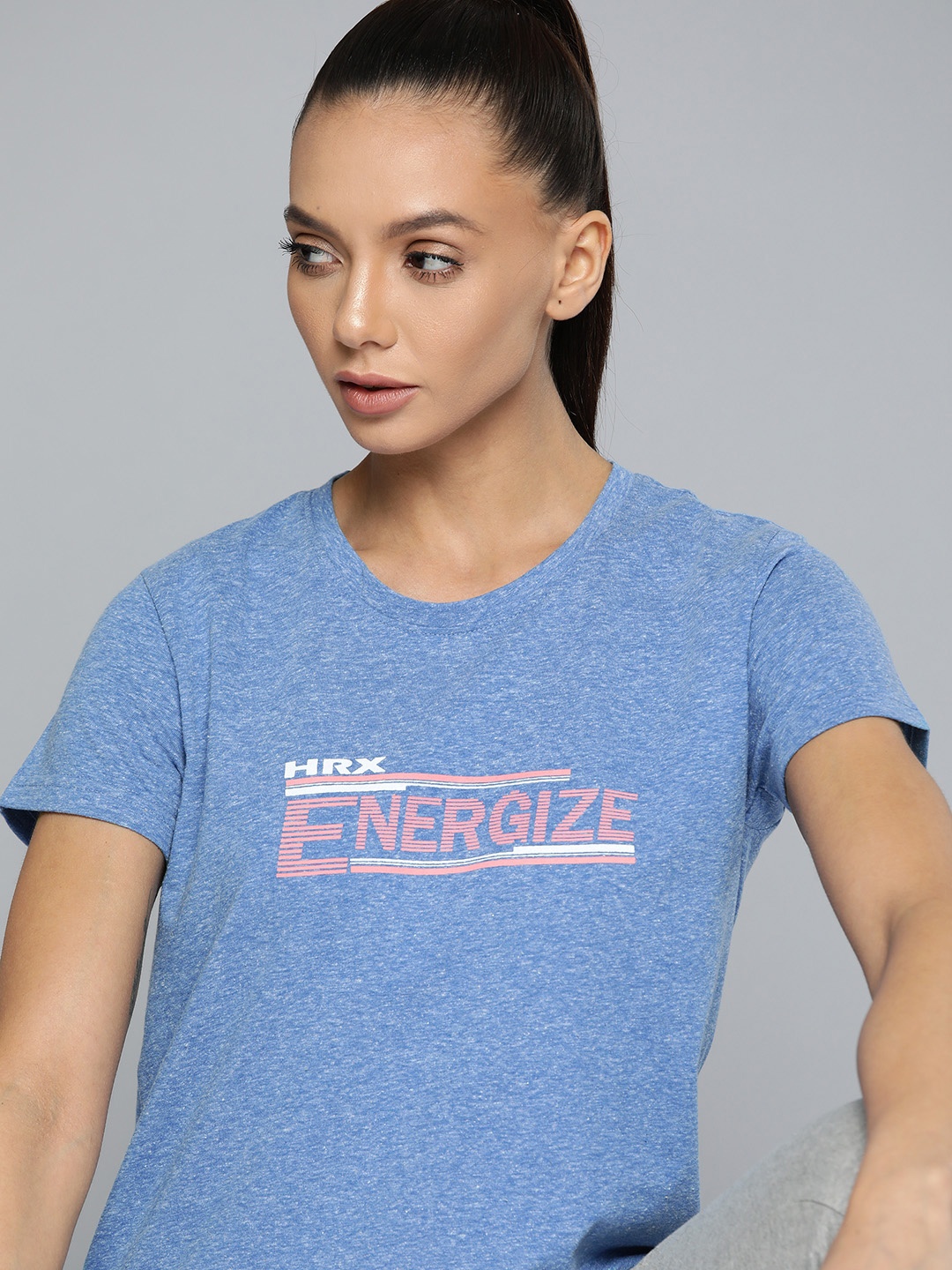 

HRX By Hrithik Roshan Lifestyle Women Light Blue Bio-Wash Brand Carrier Tshirts