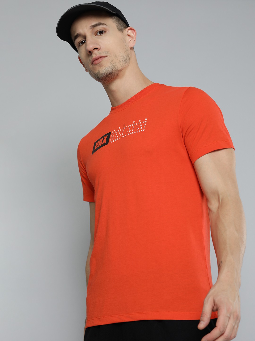 

HRX By Hrithik Roshan Lifestyle Men Oxy Fire Bio-Wash Brand Carrier Tshirt, Orange