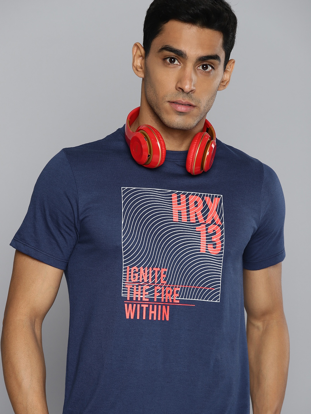 

HRX By Hrithik Roshan Lifestyle Men Medieval Blue Bio-Wash Brand Carrier Tshirt