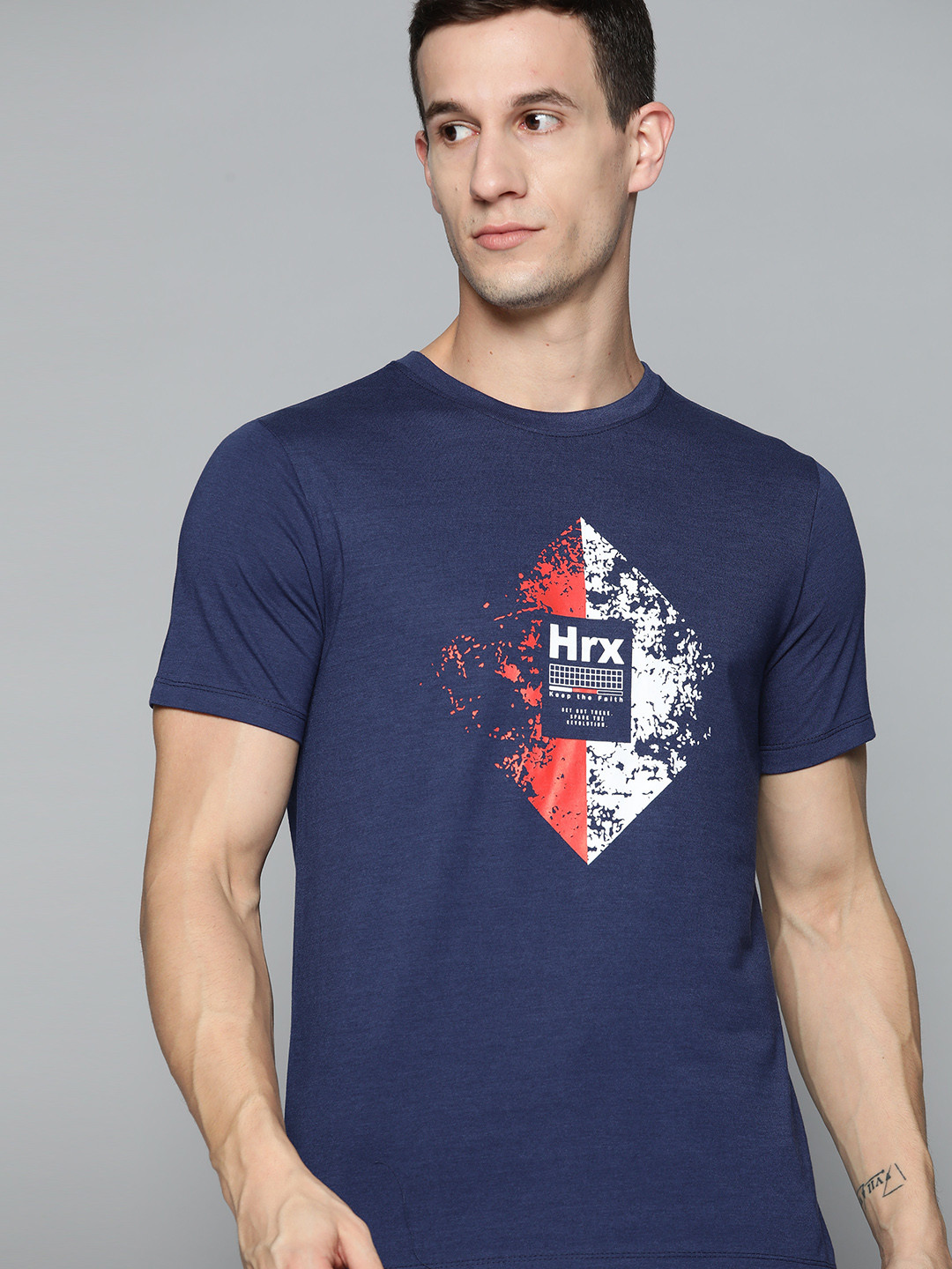

HRX By Hrithik Roshan Lifestyle Men Medieval Blue Bio-Wash Brand carrier Tshirts, Navy blue