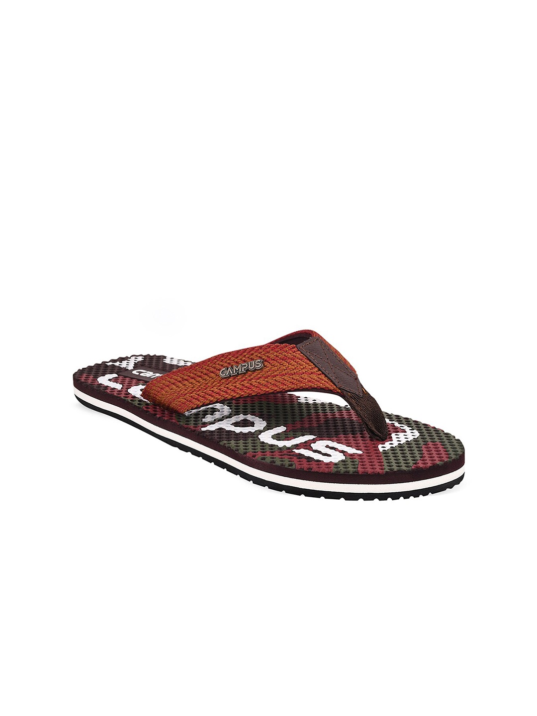 Campus Men Brown & White Printed Thong Flip-Flops