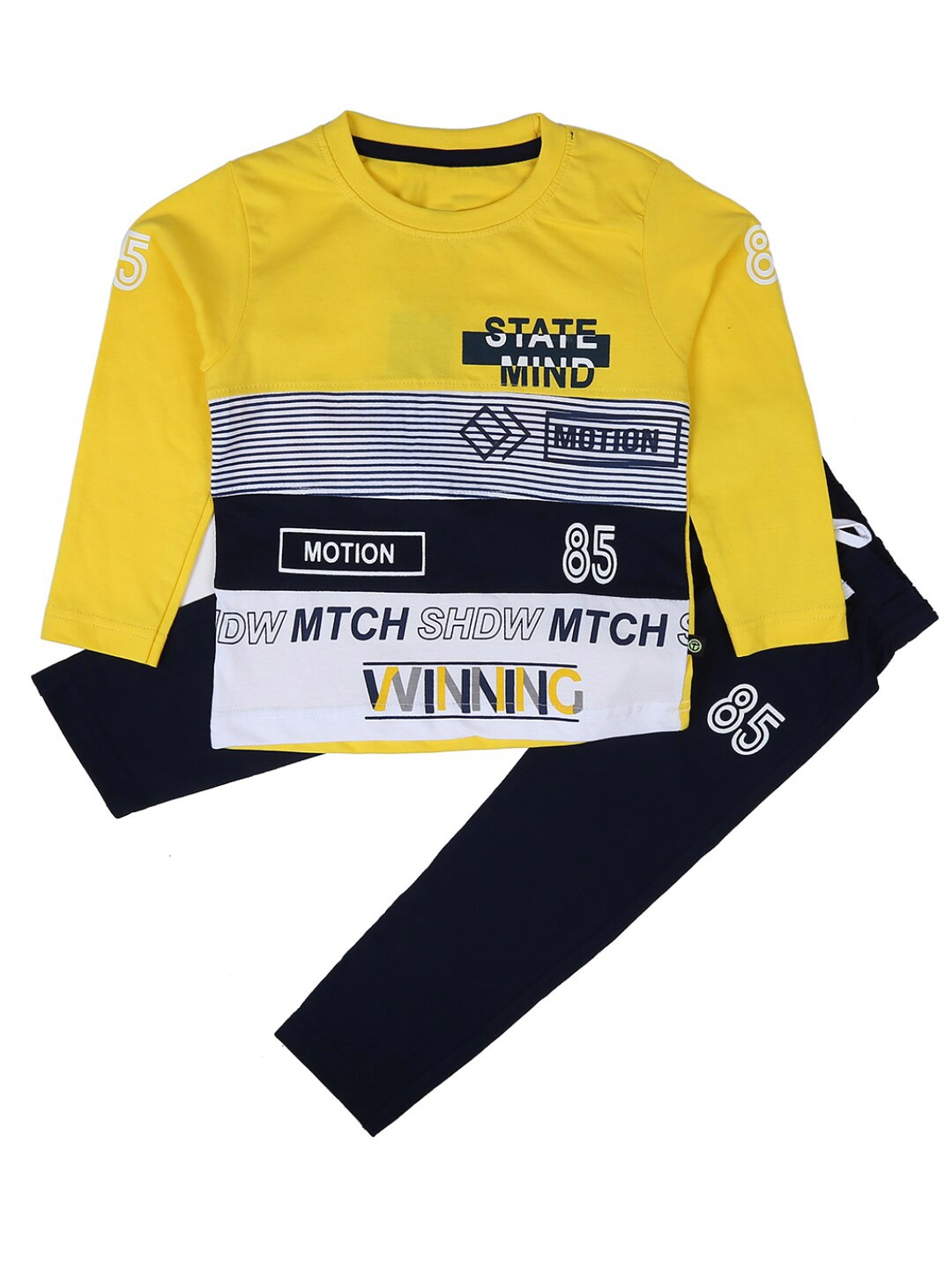 

V-Mart Boys Yellow & Black Printed T-shirt with Trousers