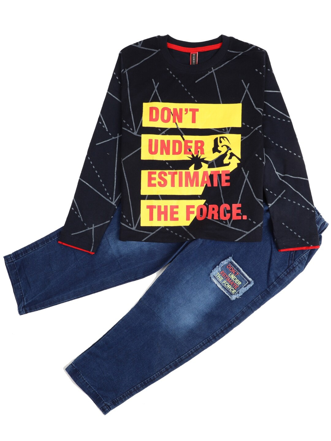

V-Mart Unisex Kids Navy Blue & Yellow Printed T-shirt with Trousers