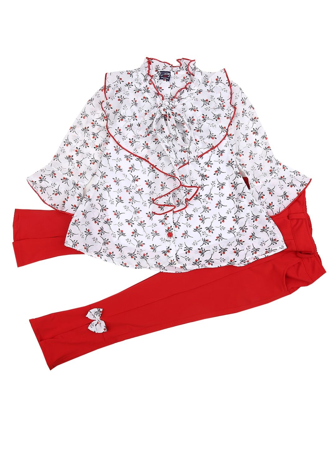 

V-Mart Unisex Kids Red & White Printed Top with Trouser