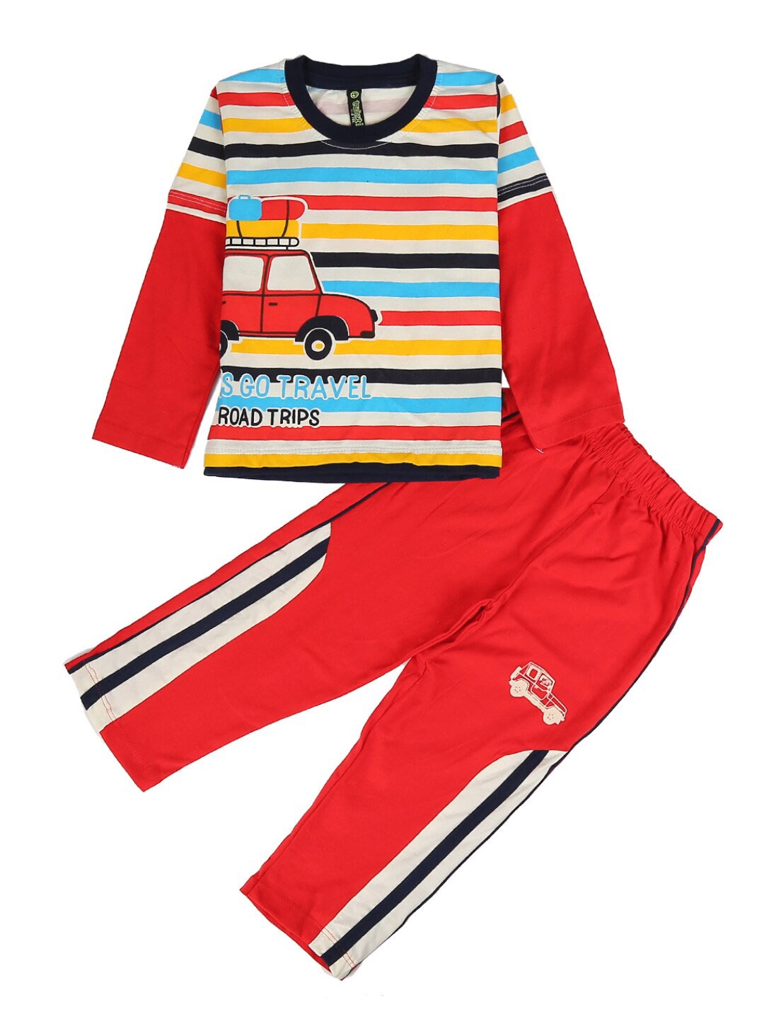 

V-Mart Kids Red & White Striped T-shirt with Trousers