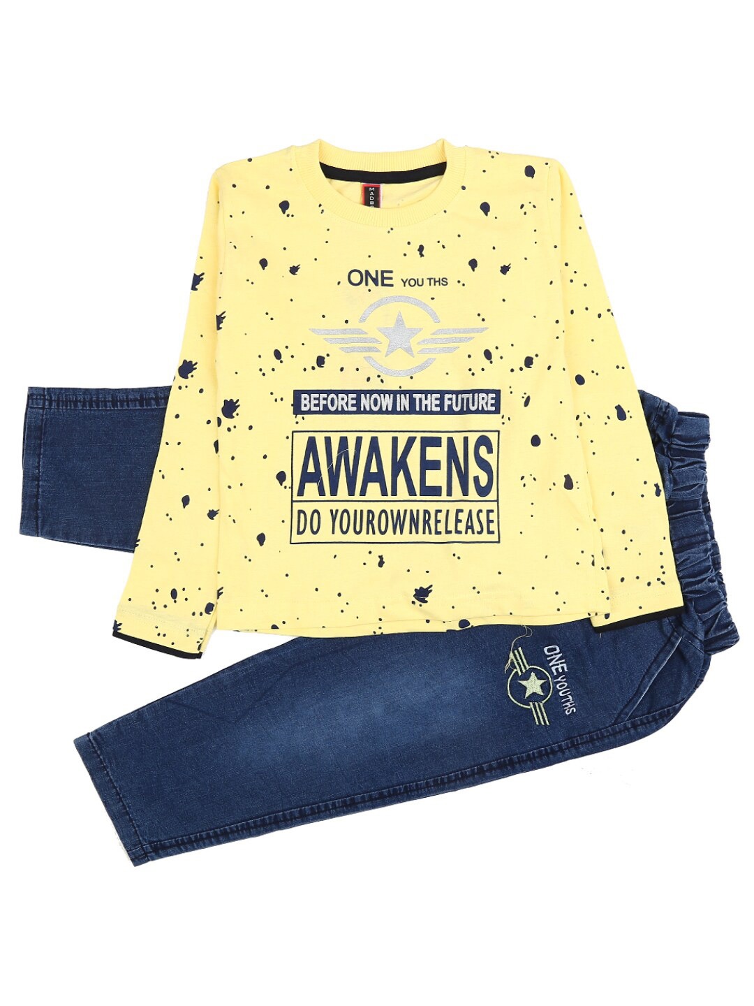 V-Mart Kids Yellow Printed T-Shirt & Trouser