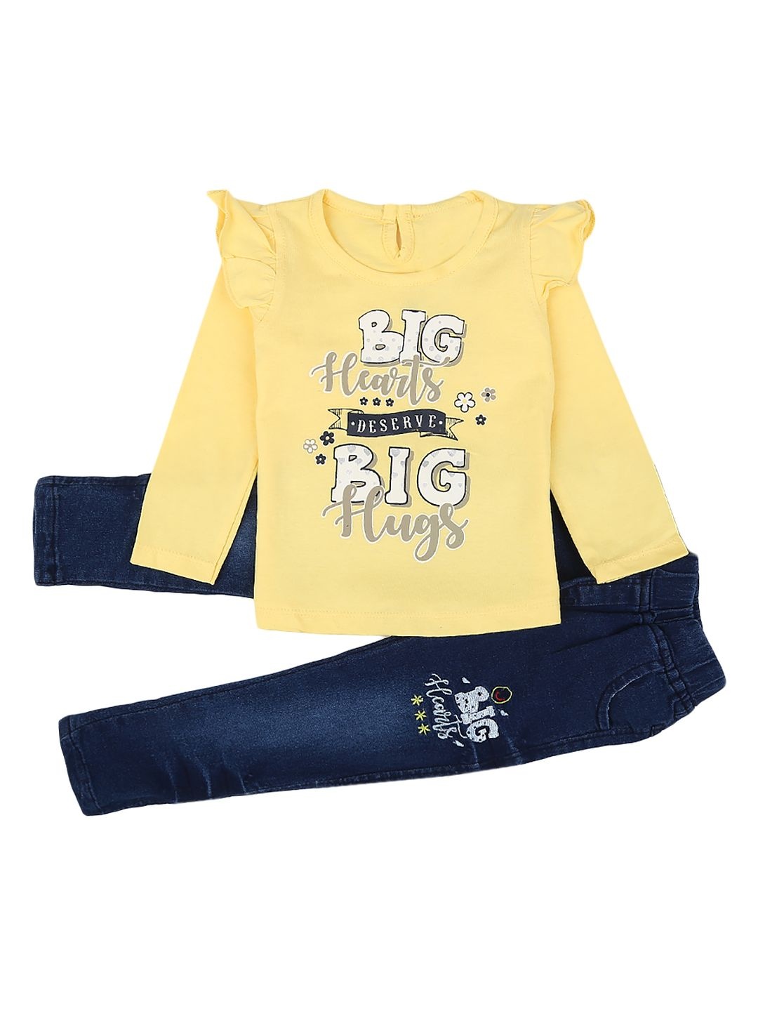 

V-Mart Girls Kids set of cotton Yellow & Yellow Printed T-shirt with Shorts
