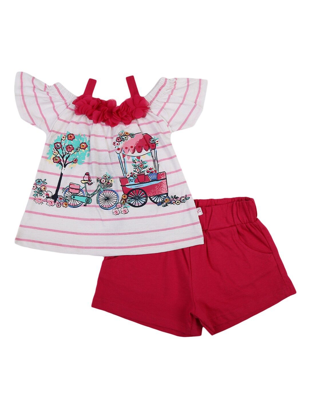 

V-Mart Unisex Kids White & White Printed T-shirt with Shorts