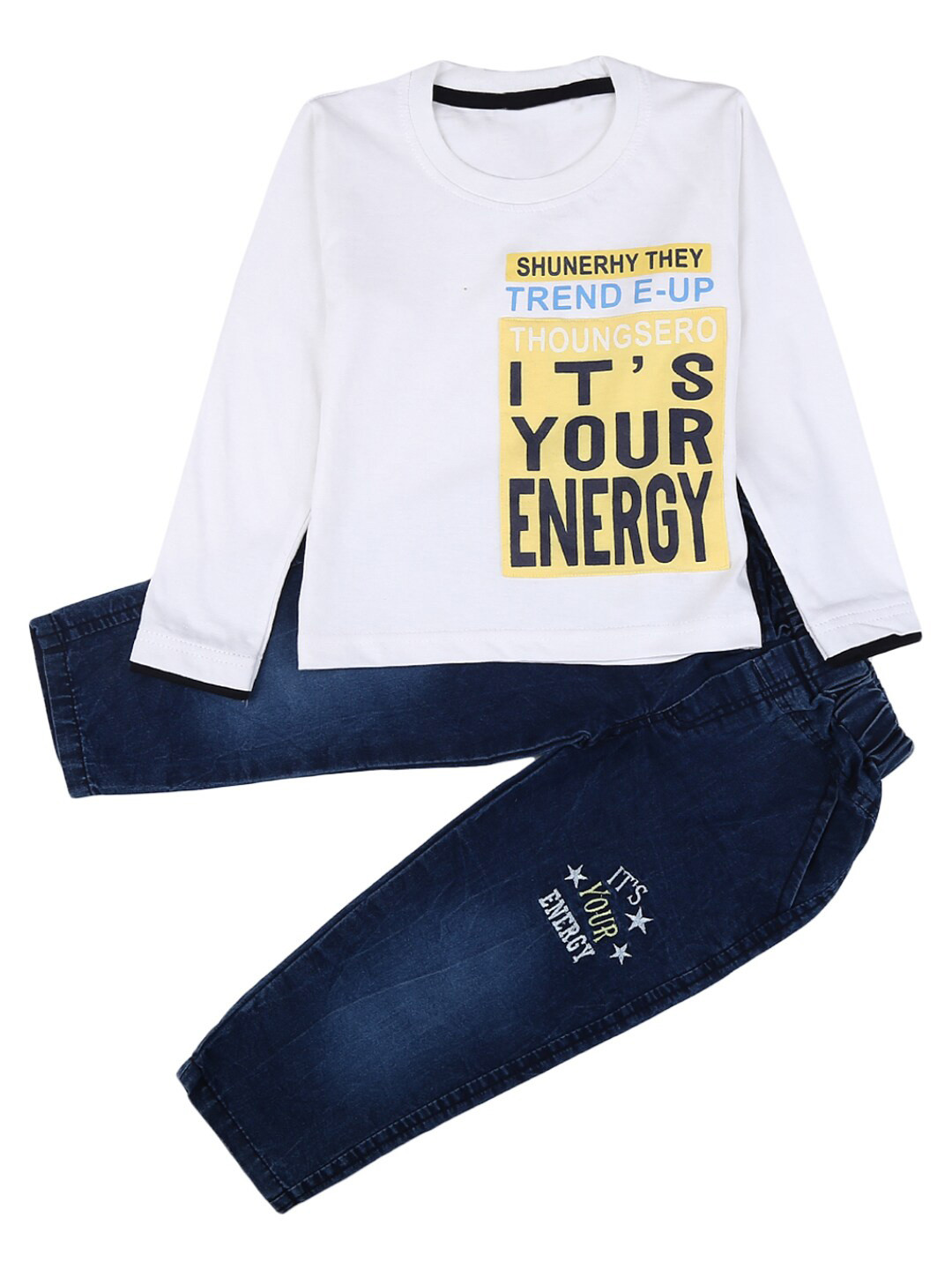 

V-Mart Kids White & Blue Printed T-shirt with Trouser