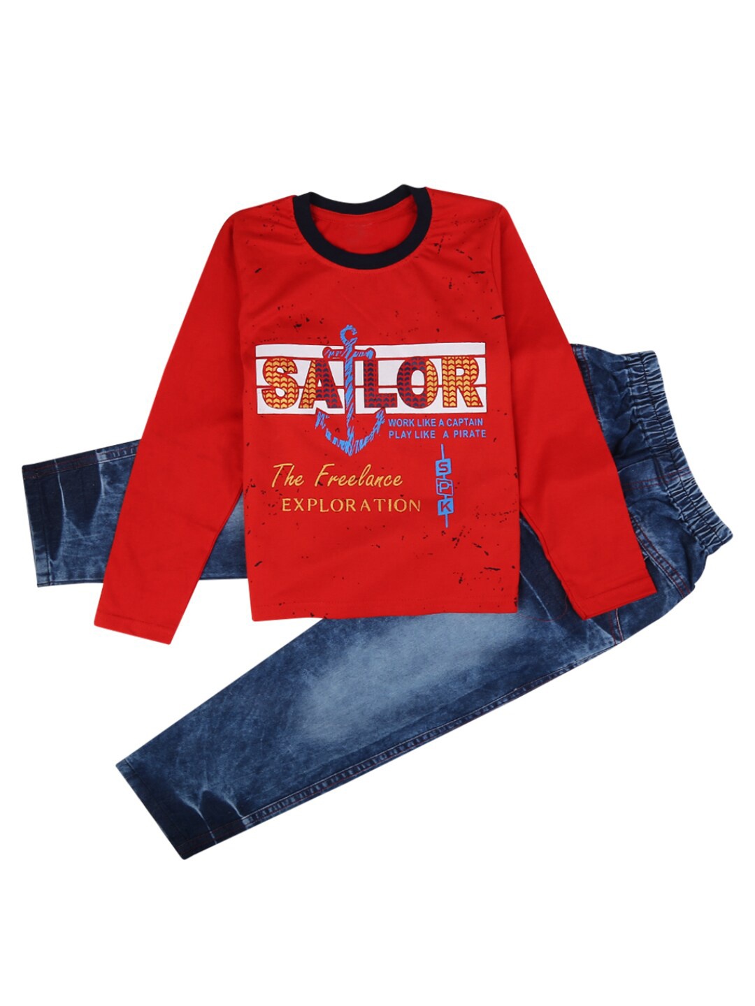 

V-Mart Kids Red & Blue Printed T-shirt with Trousers