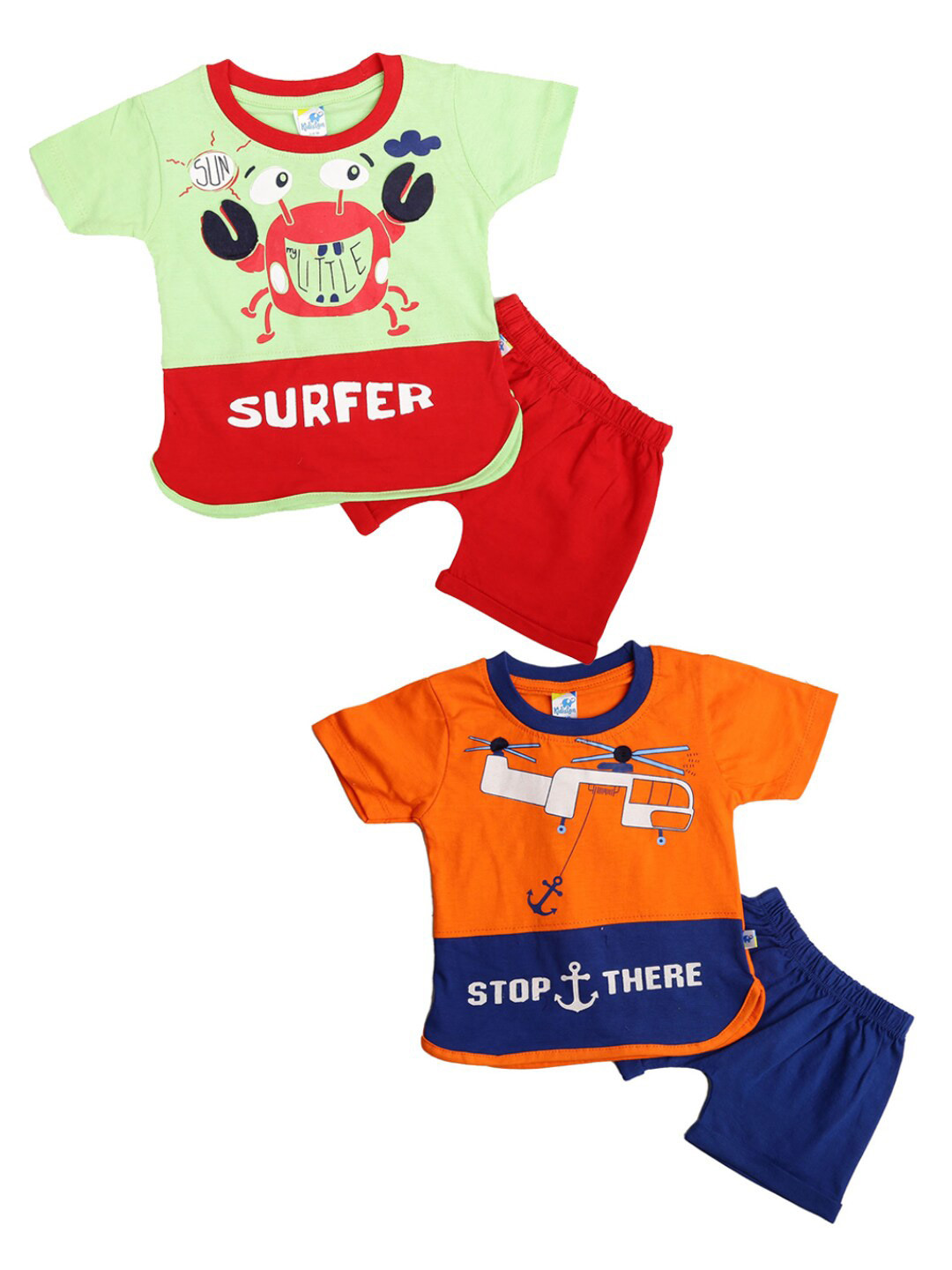 

V-Mart Kids Pack of 2 Orange & Green Printed T-shirt with Shorts