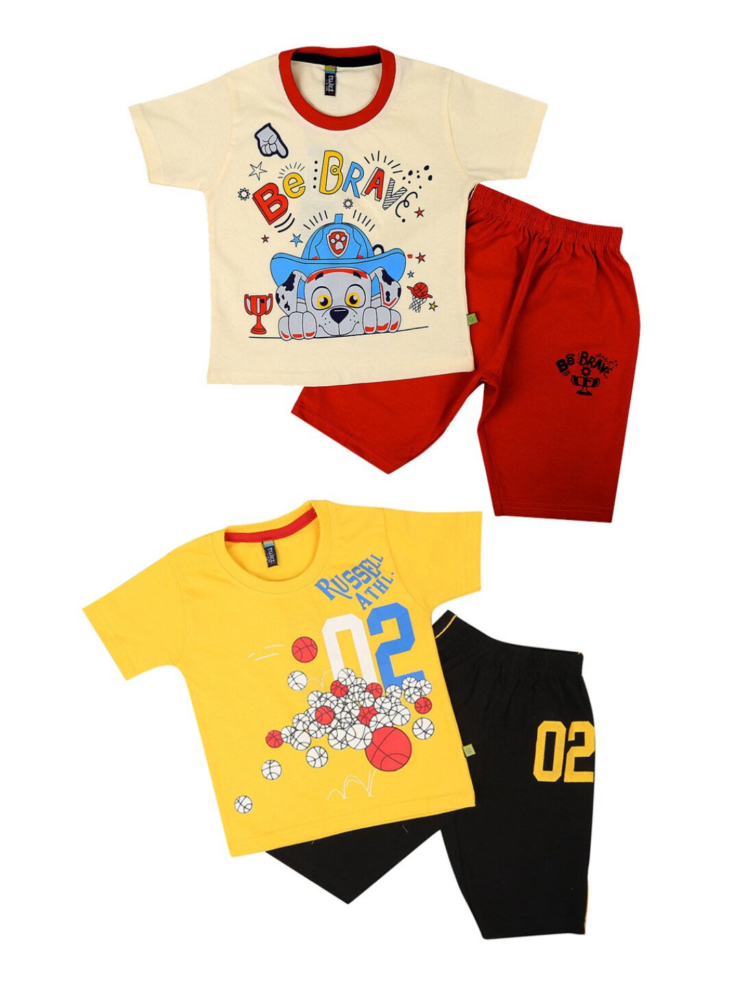 V-Mart Kids Pack of 2 Yellow & Red T-Shirt with Shorts