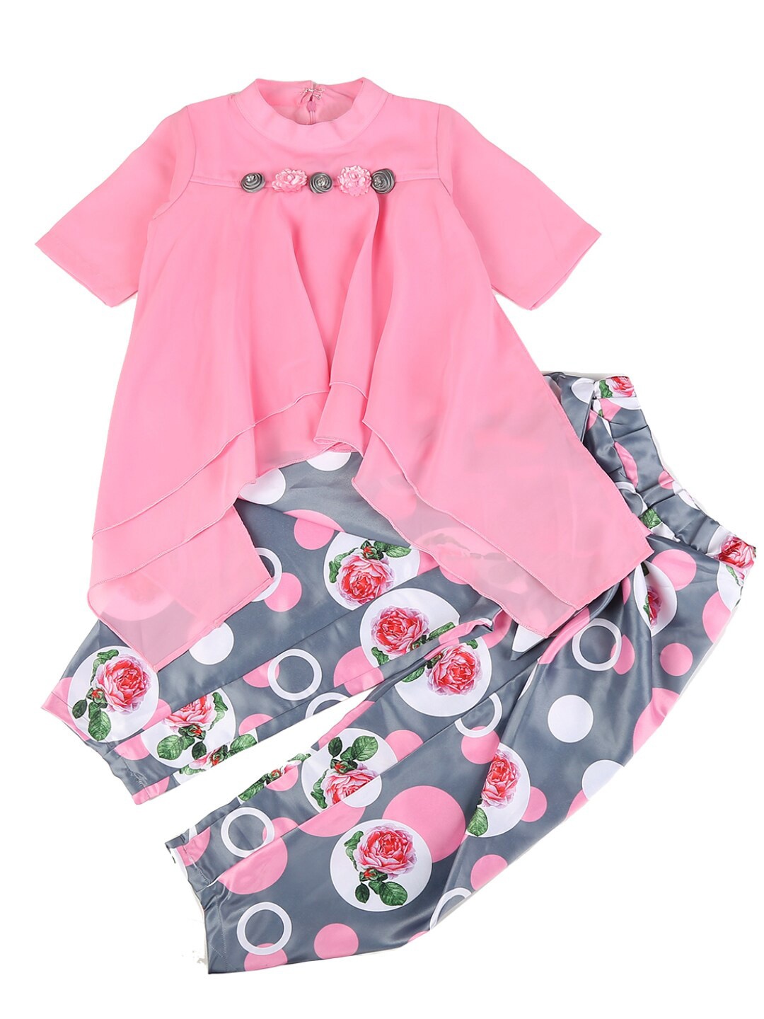 

V-Mart Kids Pink & Grey Printed T-shirt with Trousers