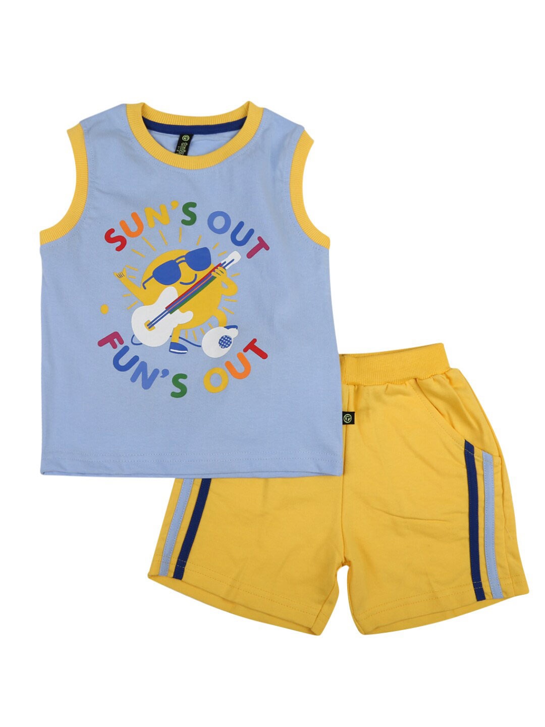 

V-Mart Kids Blue & Yellow Printed T-Shirt & Shorts