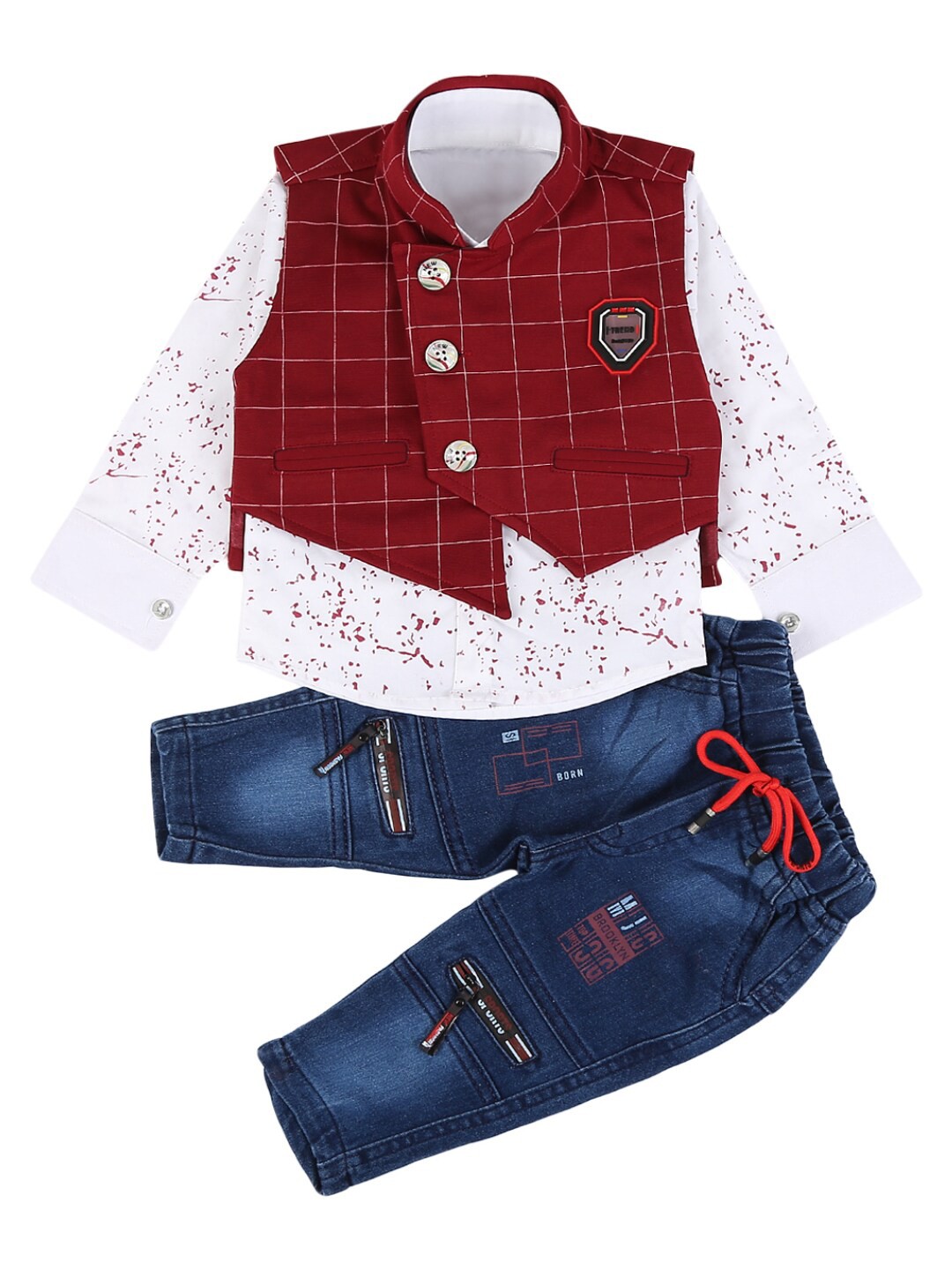 

V-Mart Kids Maroon & Blue Printed Shirt With Trousers