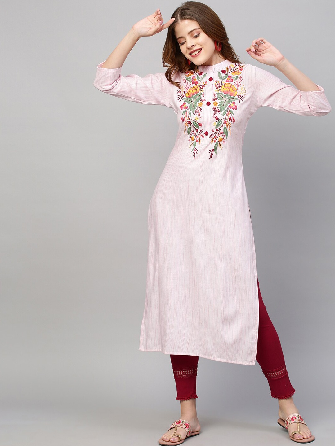 

FASHOR Women Pink Floral Yoke Design Kurta