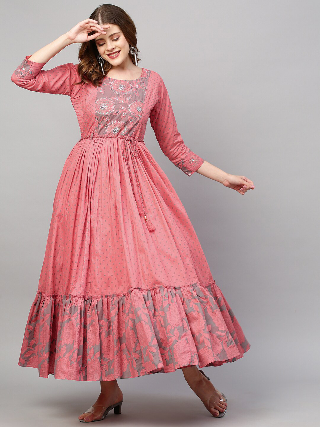 

FASHOR Peach-Coloured Floral Maxi Dress