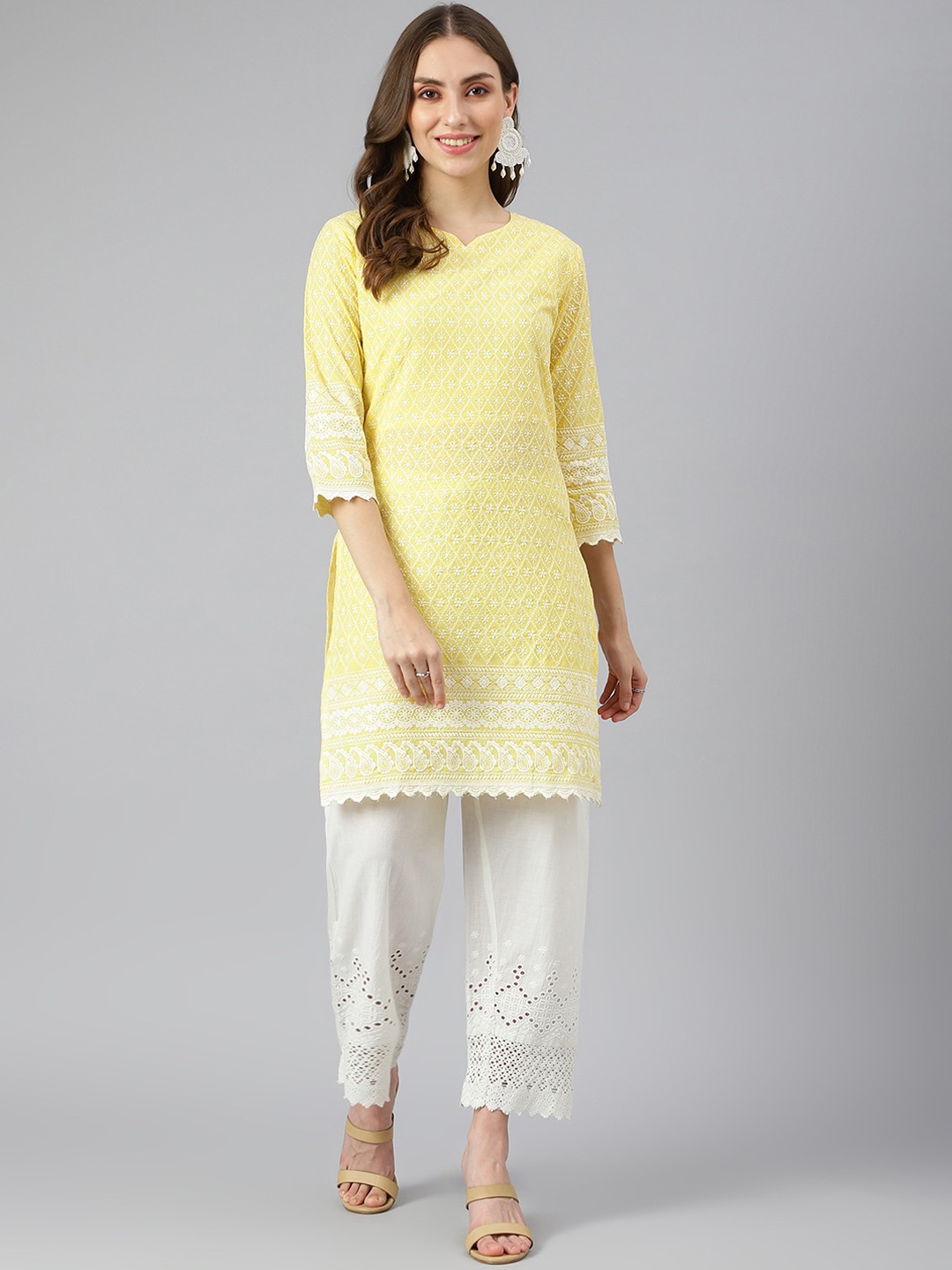 

Lagashi Women Yellow Ethnic Motifs Embroidered Thread Work Kurta