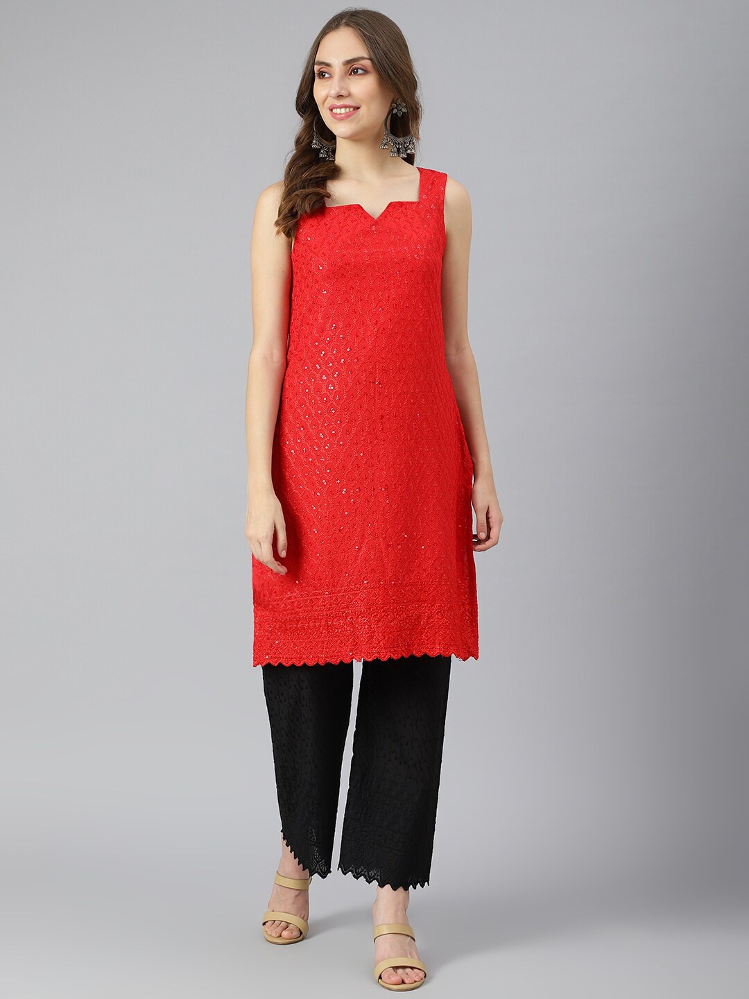 

Lagashi Red Embroidered Kurta
